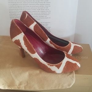 New Sergio Rossi giraffe pony hair calf heels 37.5